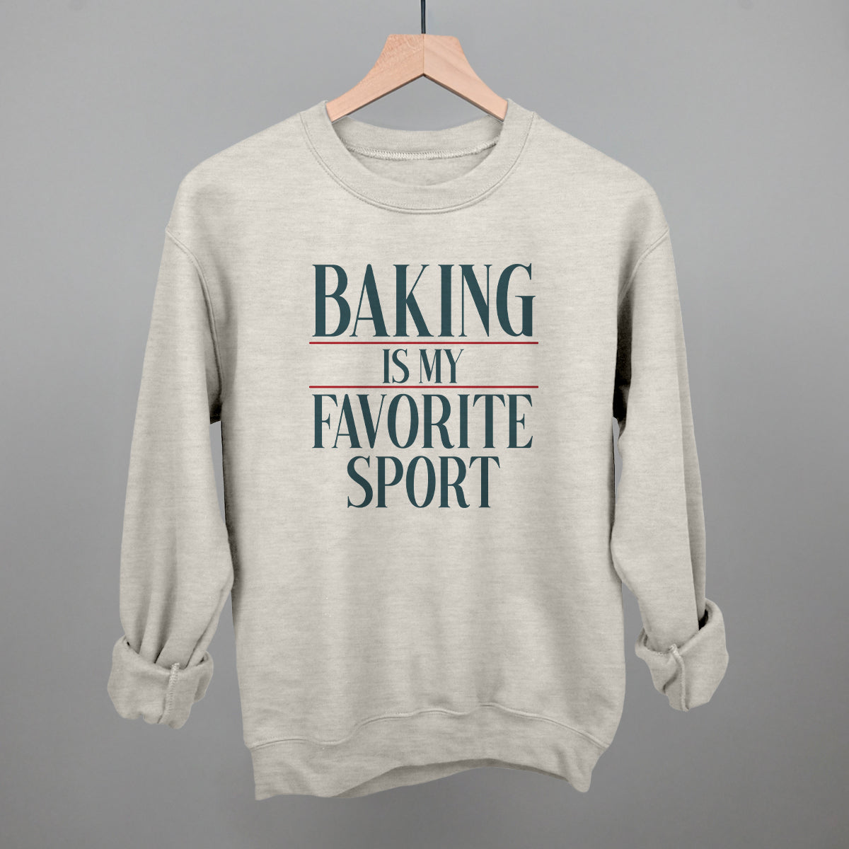 Baking Is My Favorite Sport graphic crewneck sweatshirt in Oatmeal