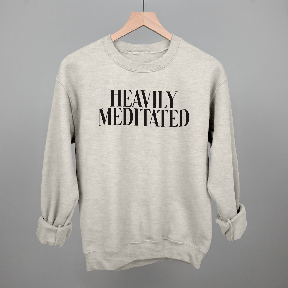 Heavily Meditated Yoga graphic crewneck sweatshirt in Oatmeal