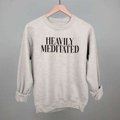 Heavily Meditated Yoga graphic crewneck sweatshirt in Oatmeal