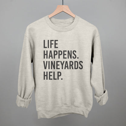 Life Happens Vineyards Help Wine graphic crewneck sweatshirt in Oatmeal