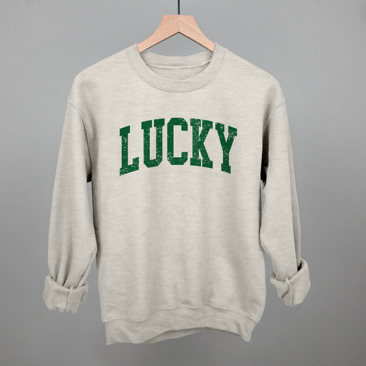 Lucky Collegiate Distressed Funny Sweatshirt in Oatmeal – Ivy + Cloth