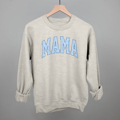 Mama Blue Gingham graphic crewneck sweatshirt in Oatmeal