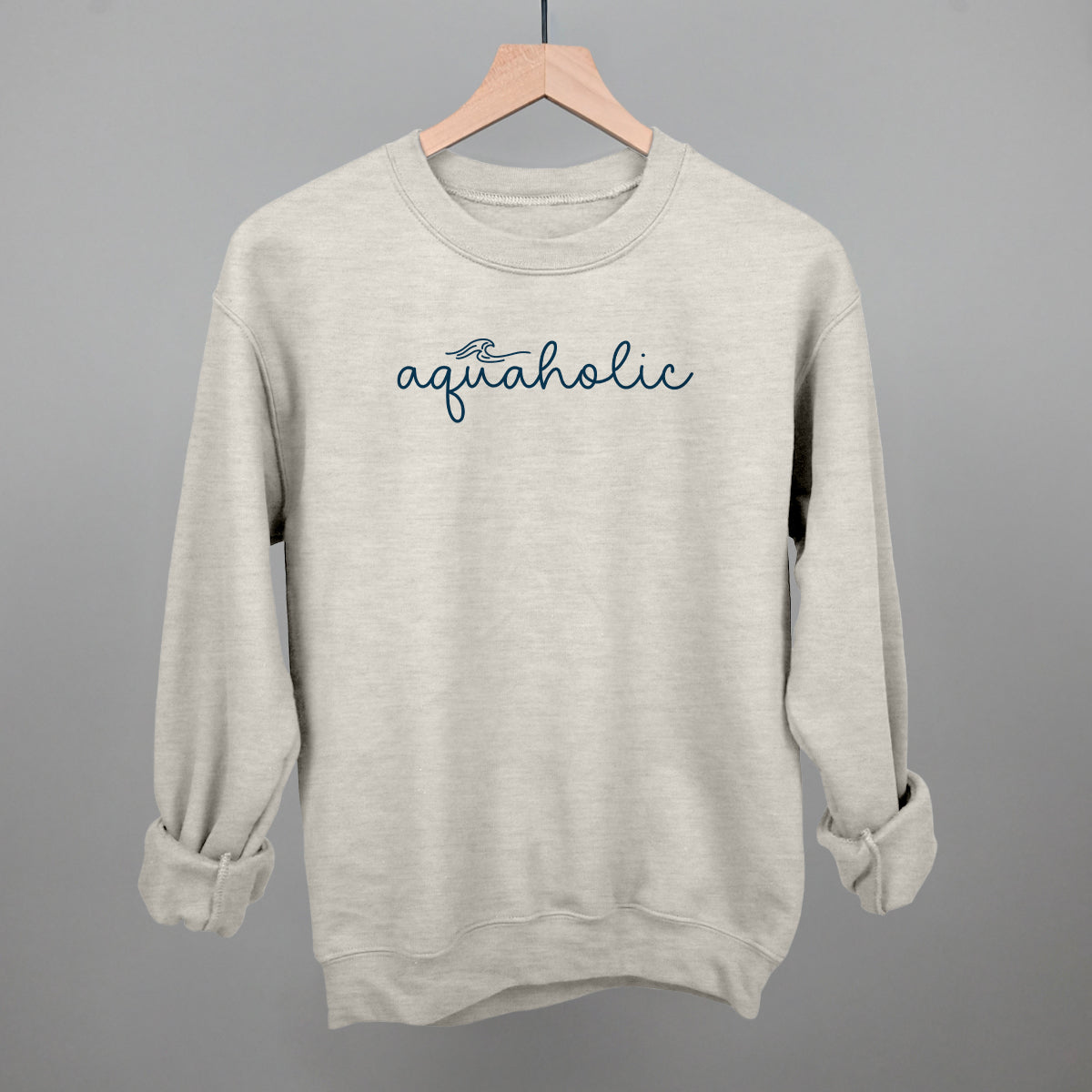 Aquaholic Beach graphic crewneck sweatshirt in Oatmeal