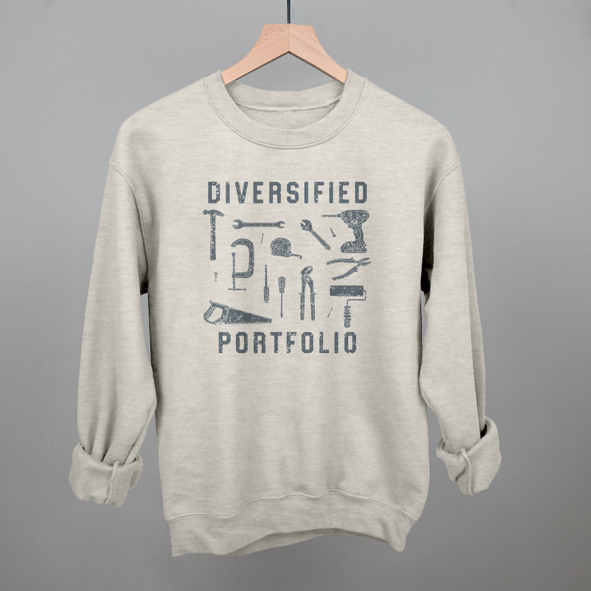 Diversified Portfolio Tools graphic crewneck sweatshirt in Oatmeal