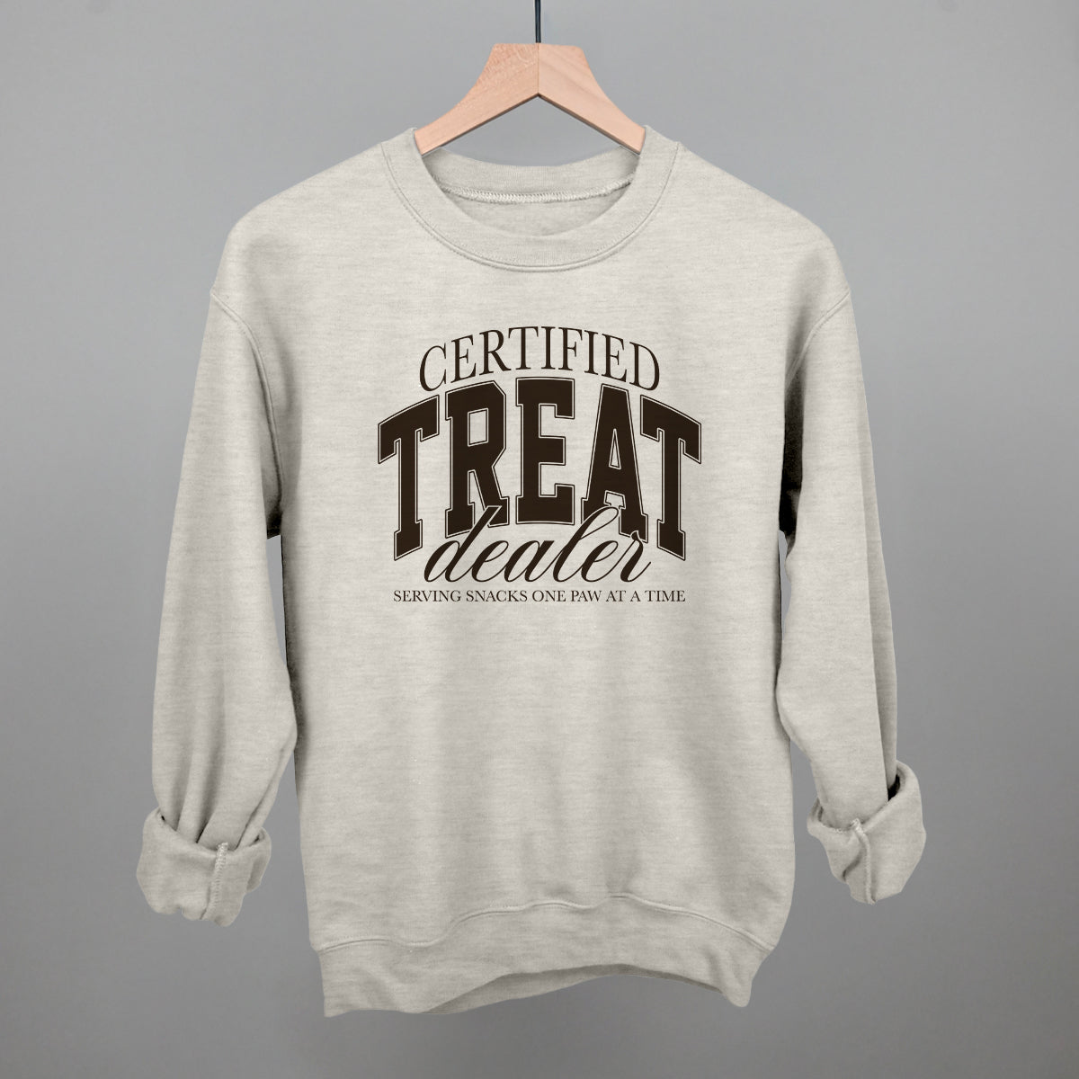 Certified Treat Dealer graphic crewneck sweatshirt in Oatmeal
