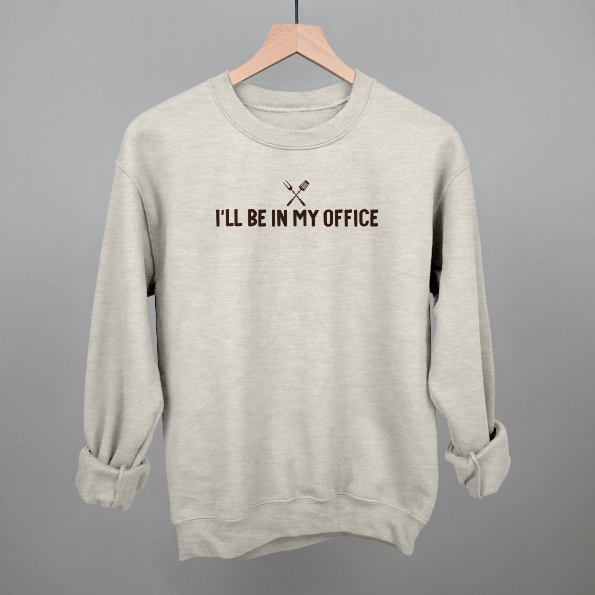 I'll Be In My Office Grilling graphic crewneck sweatshirt in Oatmeal