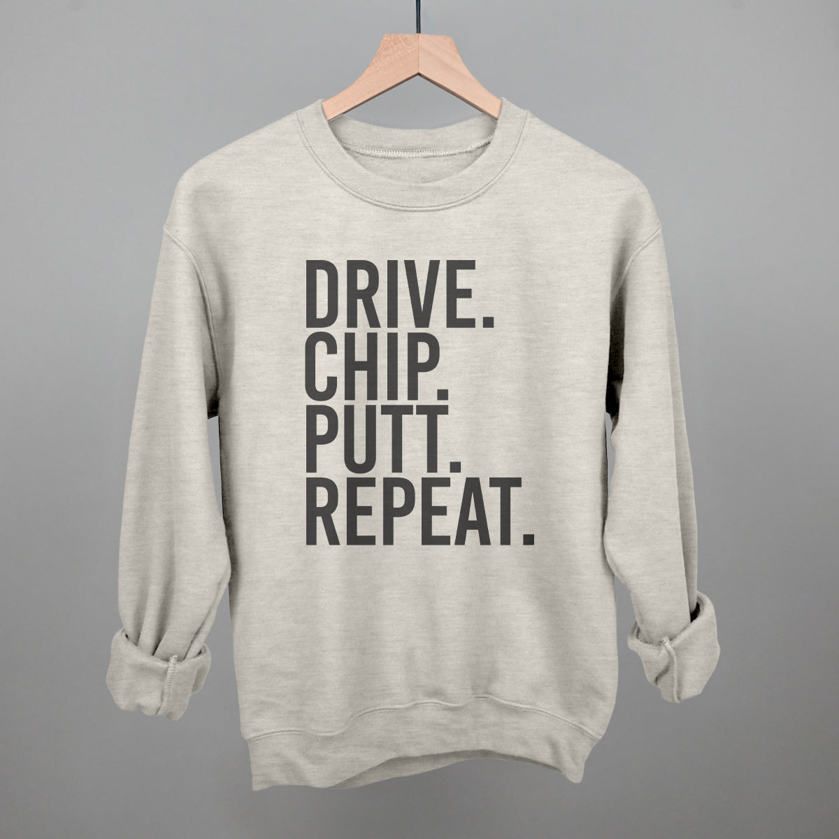 Drive Chip Putt Repeat Golf graphic crewneck sweatshirt in Oatmeal