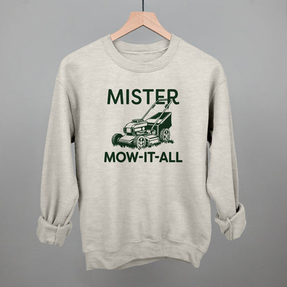 Mister Mow It All graphic crewneck sweatshirt in Oatmeal