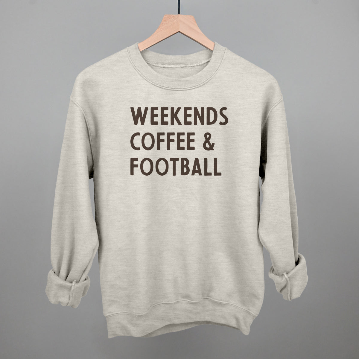 Weekends, Coffee and Football graphic crewneck sweatshirt in Oatmeal