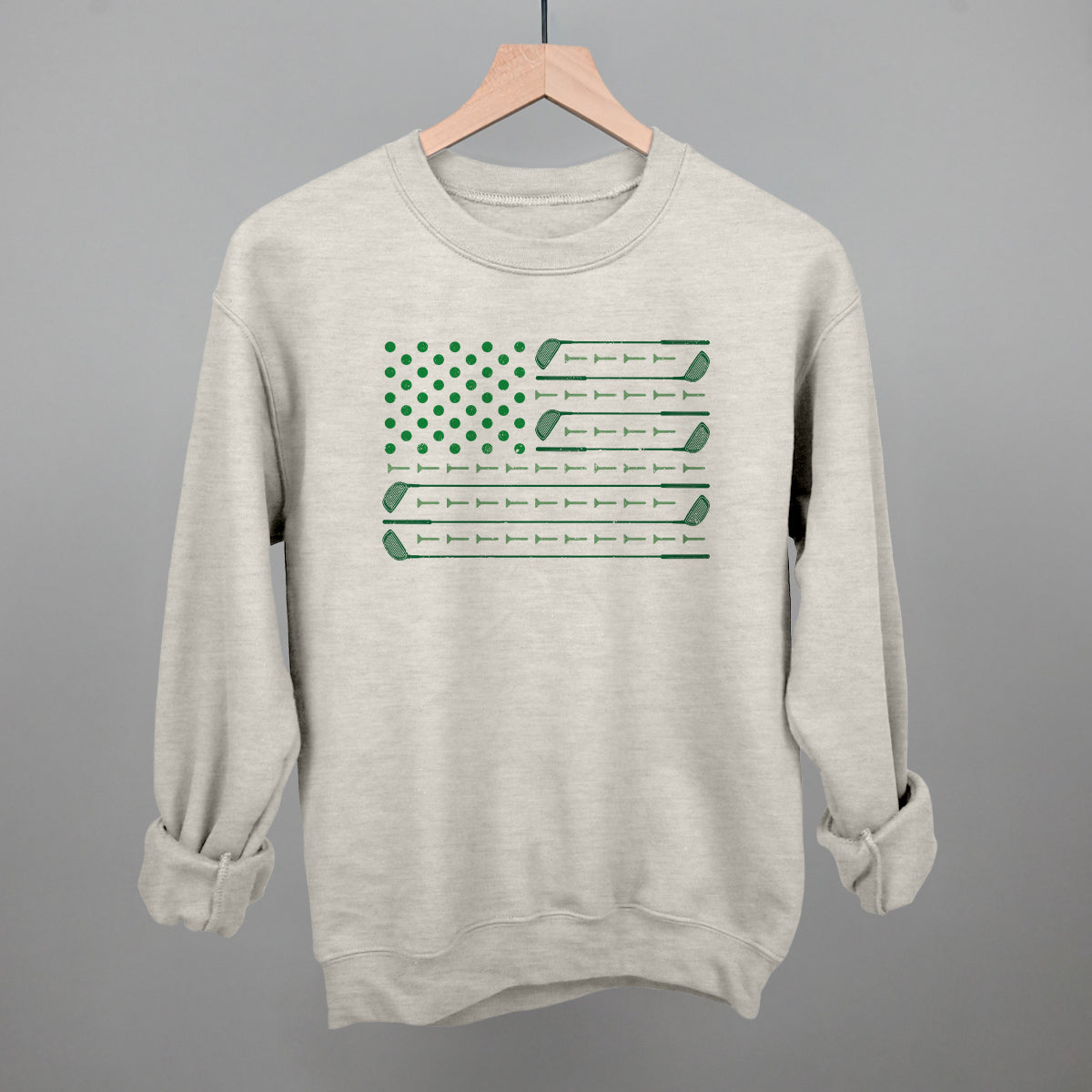 Golf American Flag (Green) Funny Sweatshirt in Oatmeal – Ivy + Cloth