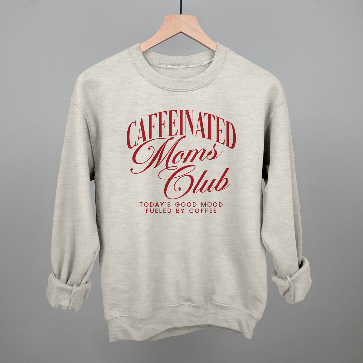 Caffeinated Moms Club graphic crewneck sweatshirt in Oatmeal