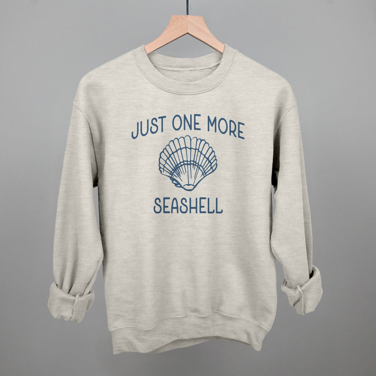 Just One More Seashell Beach graphic crewneck sweatshirt in Oatmeal