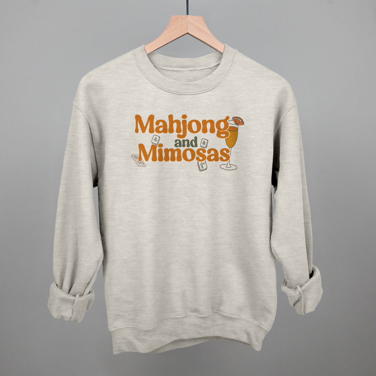 Mahjong and Mimosas graphic crewneck sweatshirt in Oatmeal