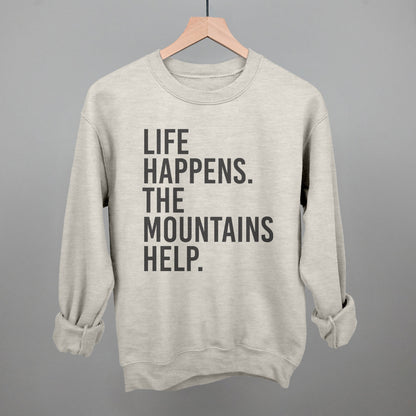Life Happens The Mountains Help Funny Sweatshirt in Oatmeal – Ivy + Cloth