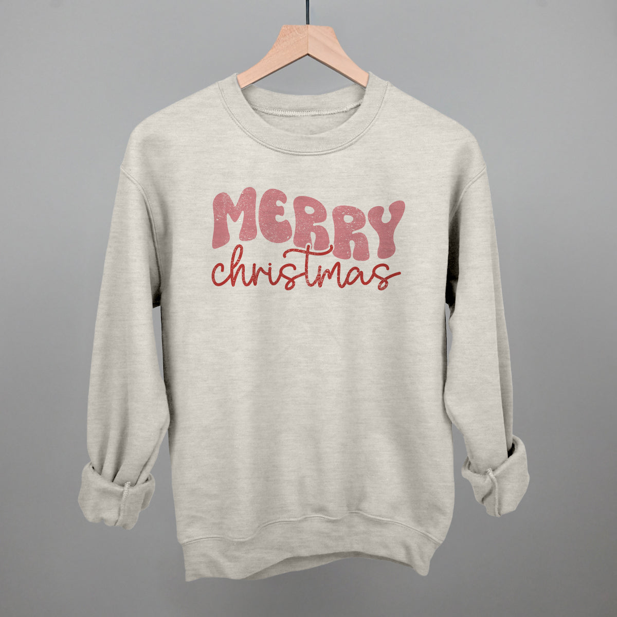 Merry Christmas (Groovy Script) Funny Sweatshirt in Oatmeal – Ivy + Cloth