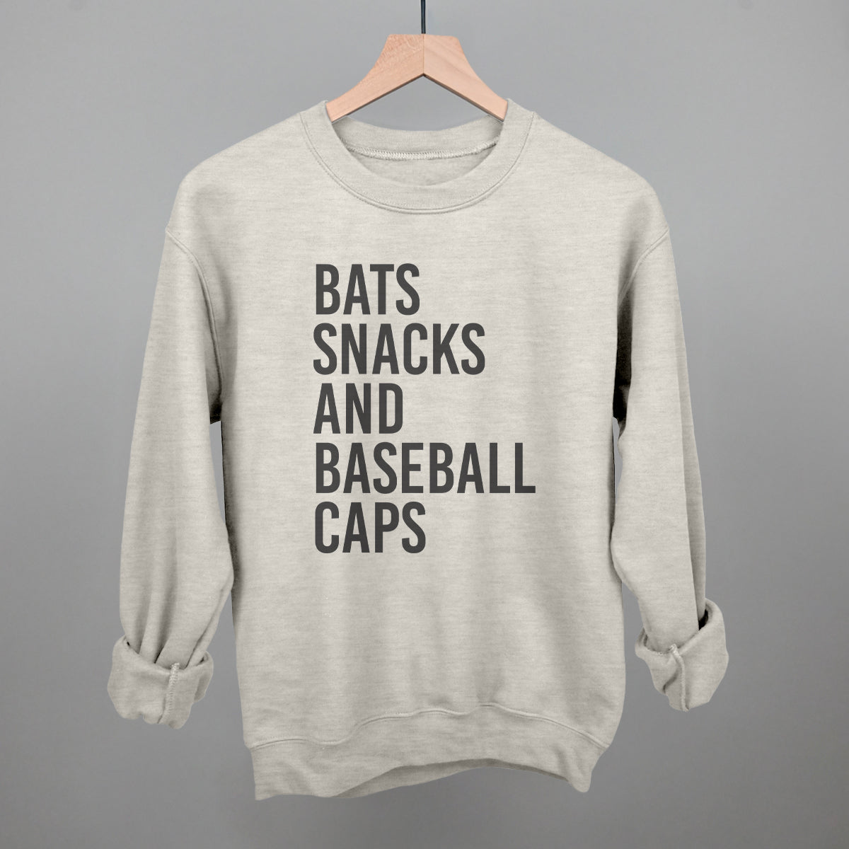 Bats, Snacks, And Baseball Caps Funny Sweatshirt in Oatmeal – Ivy + Cloth