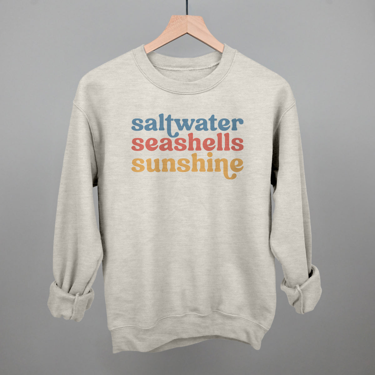 Saltwater, Seashells, Sunshine Beach graphic crewneck sweatshirt in Oatmeal