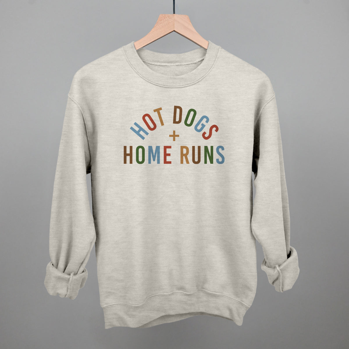 Hot Dogs and Home Runs Baseball graphic crewneck sweatshirt in Oatmeal