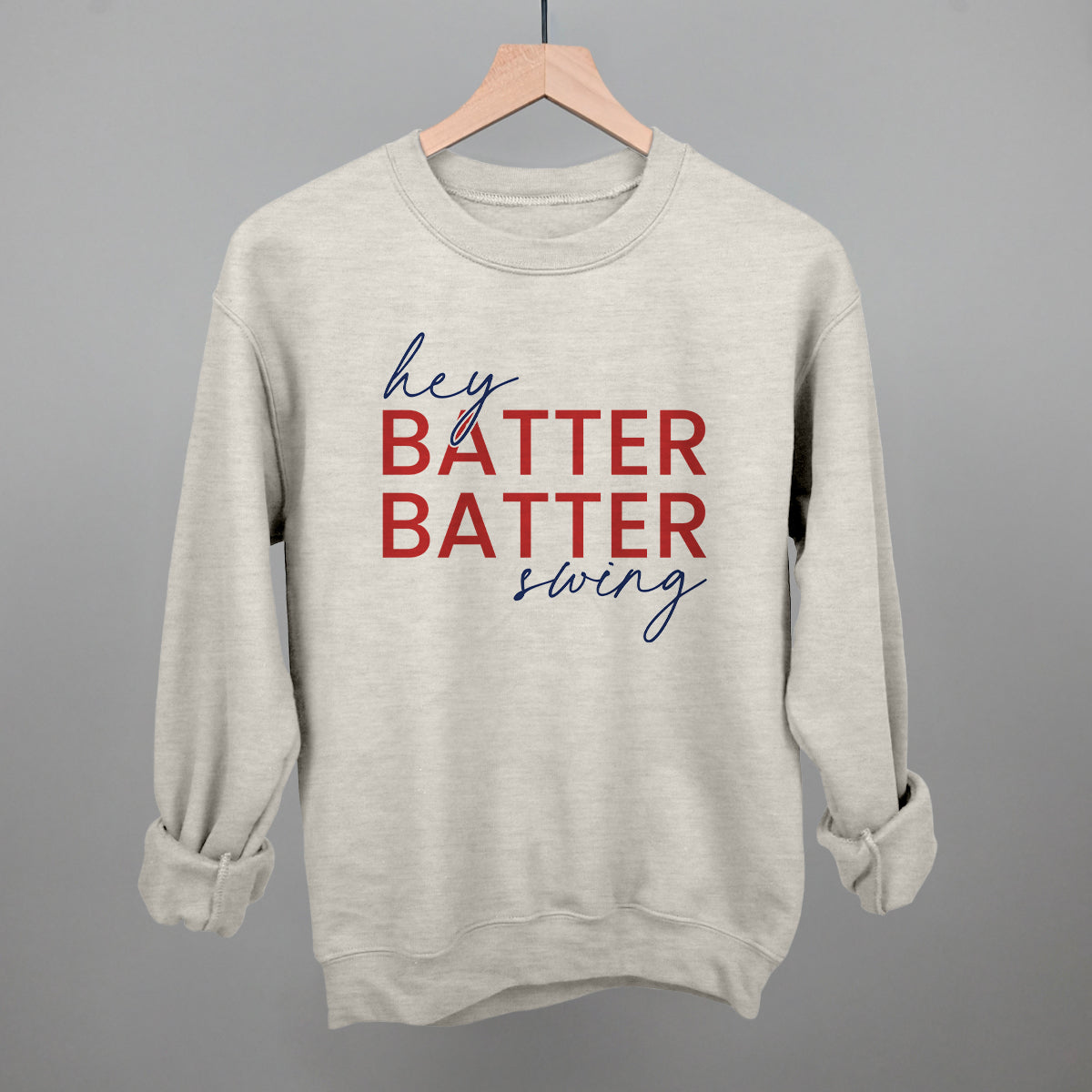Hey Batter Batter Swing (Red + Navy) Funny Sweatshirt in Oatmeal – Ivy + Cloth
