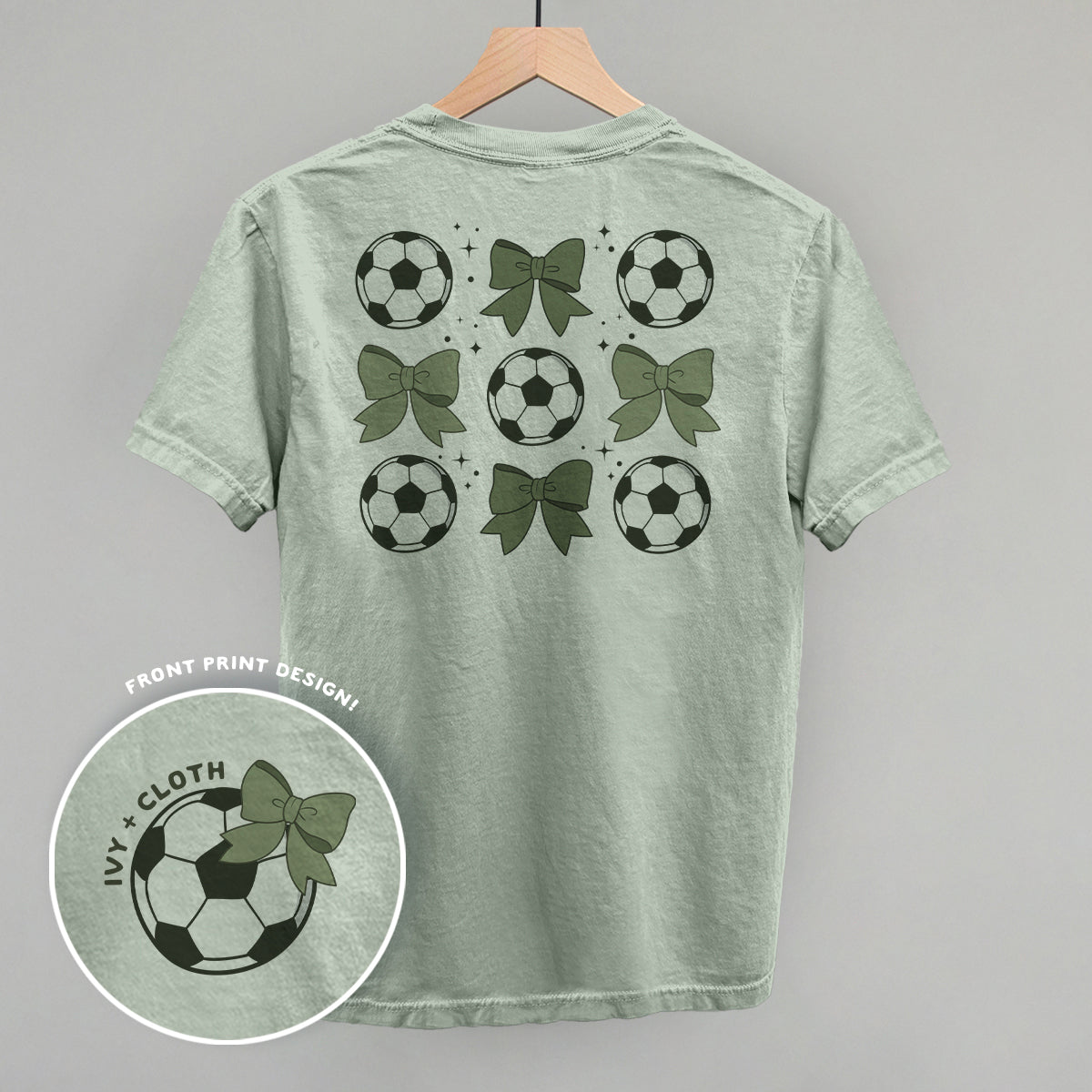 Soccer Balls And Bows (Back Print) Funny Comfort Colors T-Shirt in Bay – Ivy + Cloth