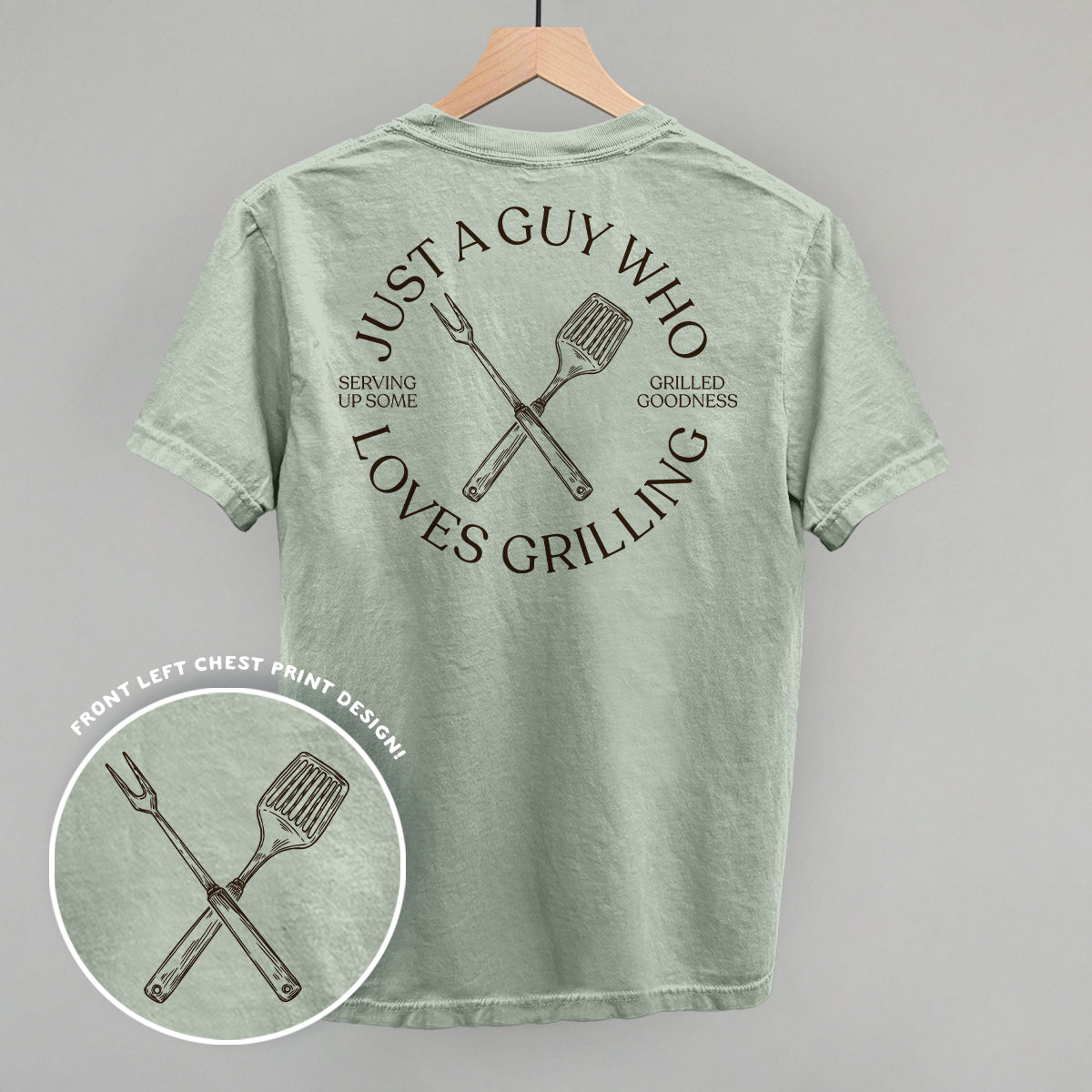 Just A Guy Who Loves Grilling graphic top in Bay