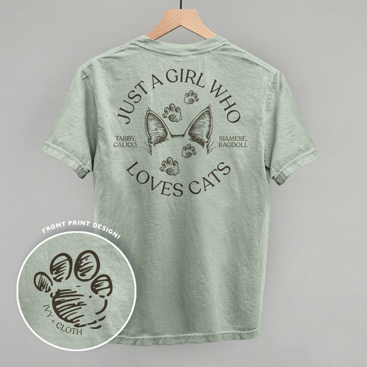Just A Girl Who Loves Cats graphic top in Bay