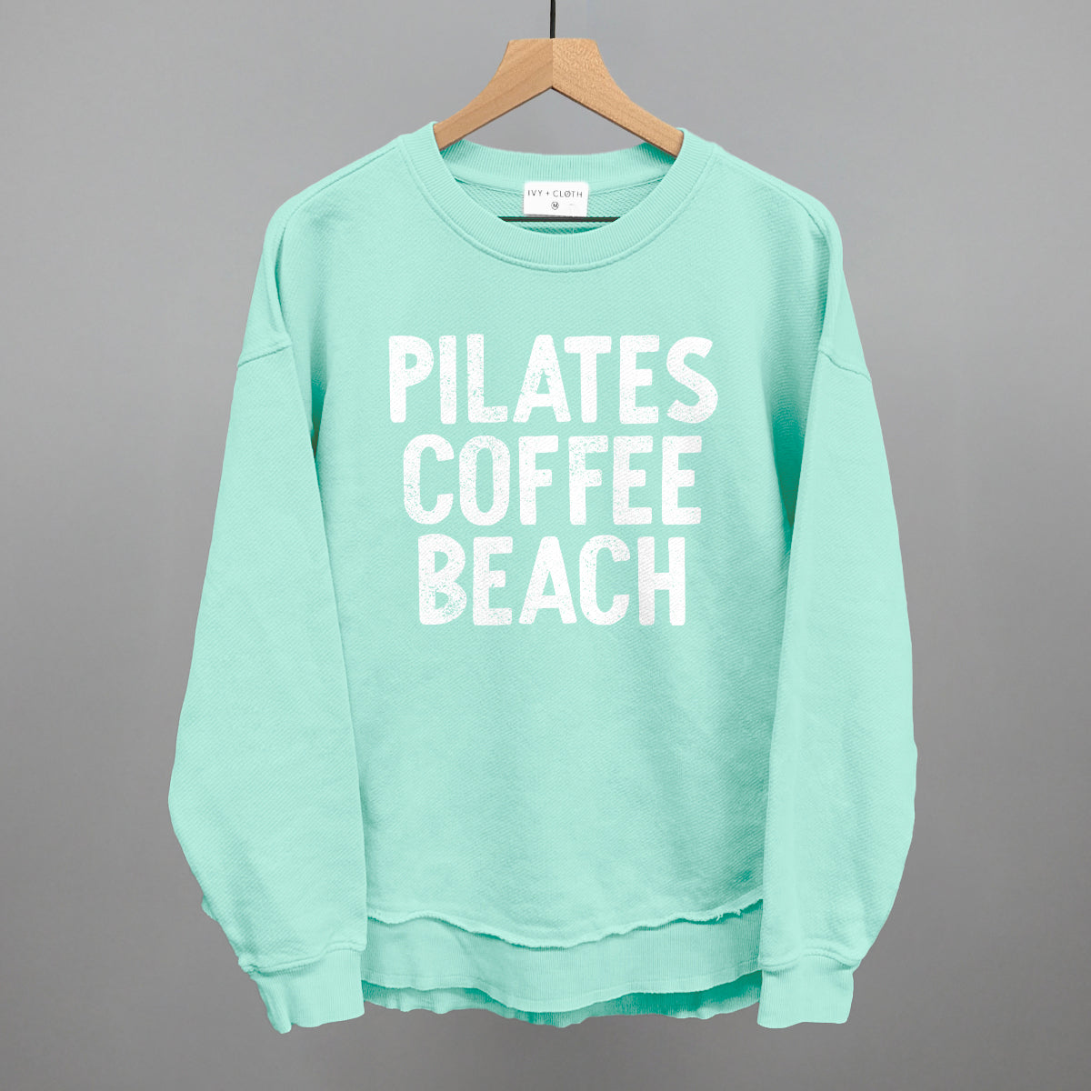 Pilates, Coffee, Beach graphic top in Beach Glass
