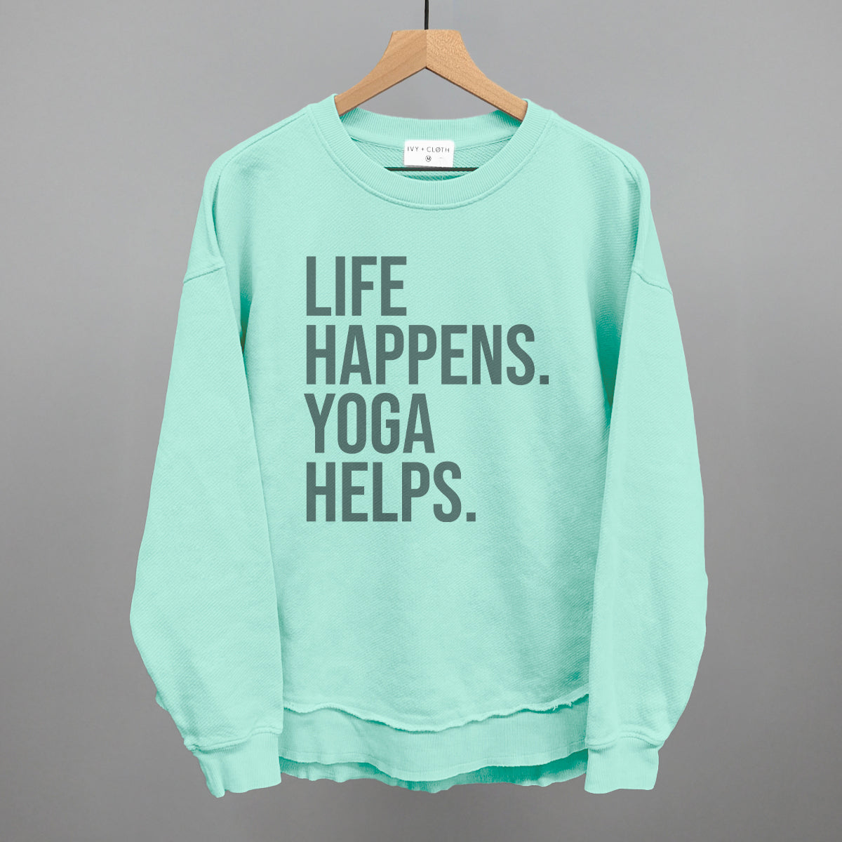 Life Happens Yoga Helps Funny Oversized Terry Poncho in Beach Glass – Ivy + Cloth