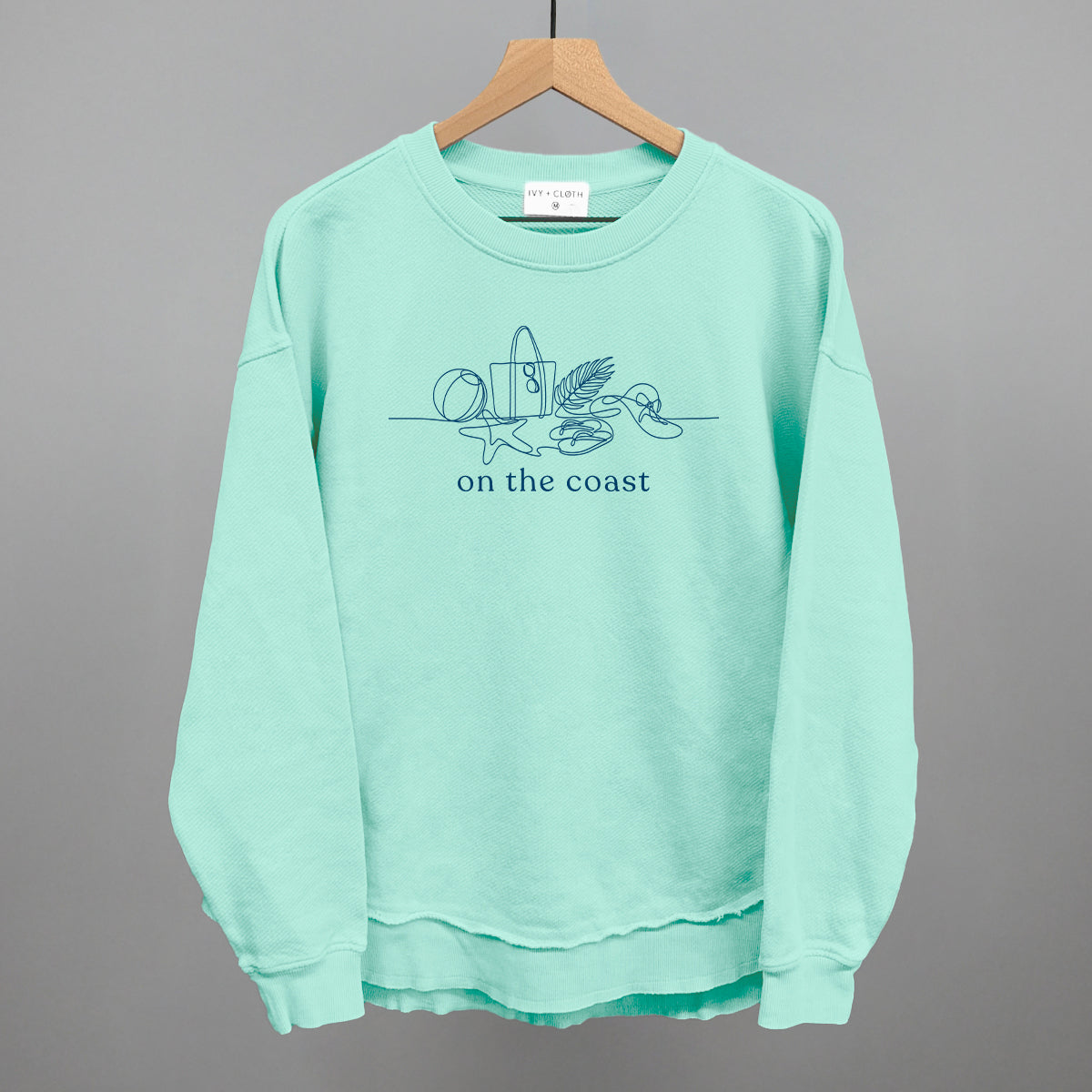 On The Coast Continuous Doodle Funny Oversized Terry Poncho in Beach Glass – Ivy + Cloth