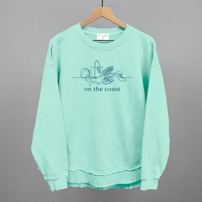 On The Coast Continuous Doodle Funny Oversized Terry Poncho in Beach Glass – Ivy + Cloth