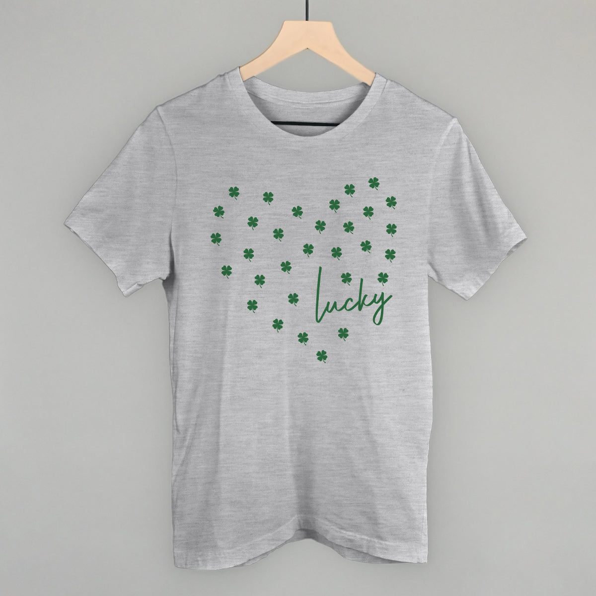 Lucky (Heart Shamrocks) Funny T-Shirt in Athletic Heather – Ivy + Cloth