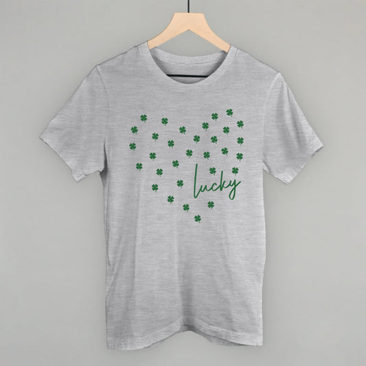 Lucky (Heart Shamrocks) Funny T-Shirt in Athletic Heather – Ivy + Cloth