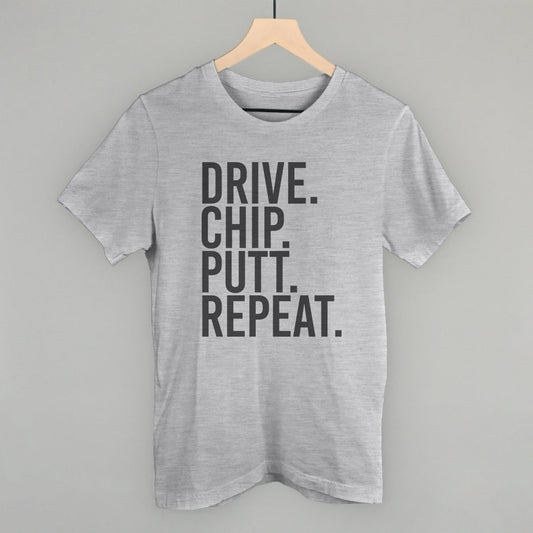 Drive Chip Putt Repeat Golf graphic tee in Athletic Heather