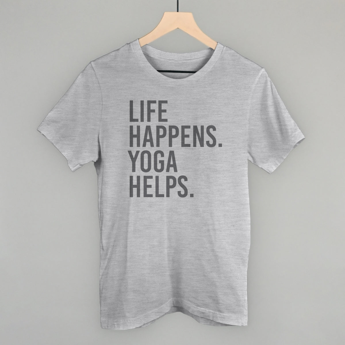 Life Happens Yoga Helps Funny T-Shirt in Athletic Heather – Ivy + Cloth