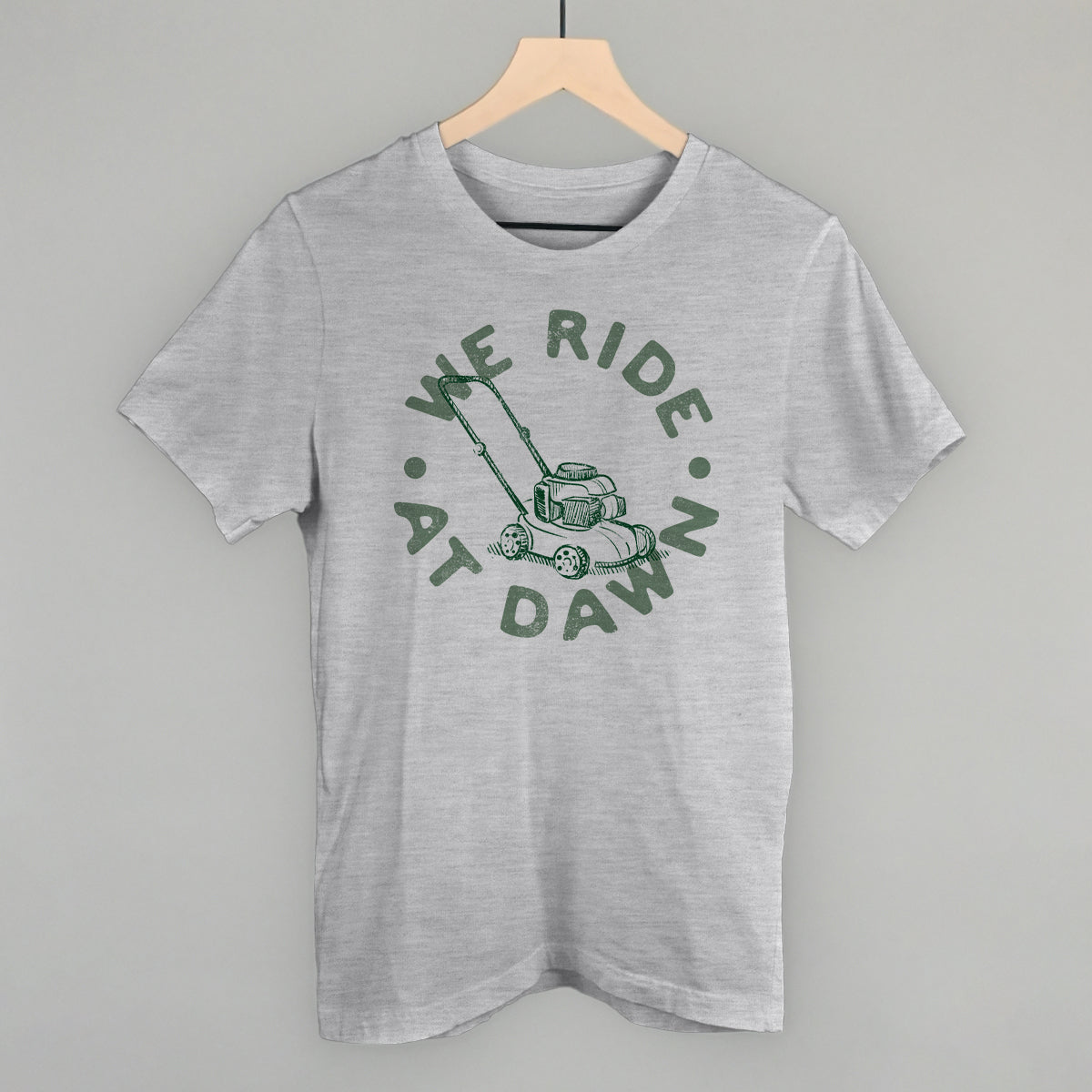 We Ride At Dawn Lawn Mower graphic tee in Athletic Heather