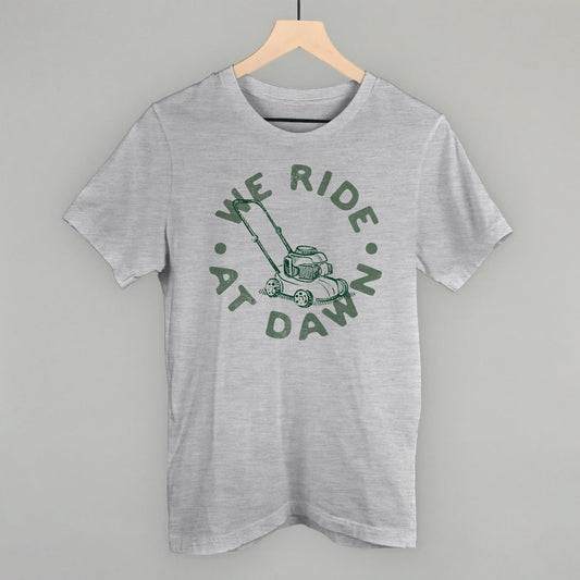 We Ride At Dawn Lawn Mower graphic tee in Athletic Heather