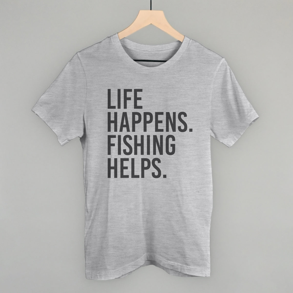 Life Happens Fishing Helps graphic tee in Athletic Heather