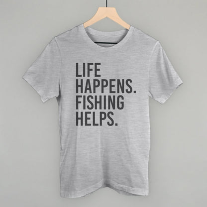 Life Happens Fishing Helps graphic tee in Athletic Heather
