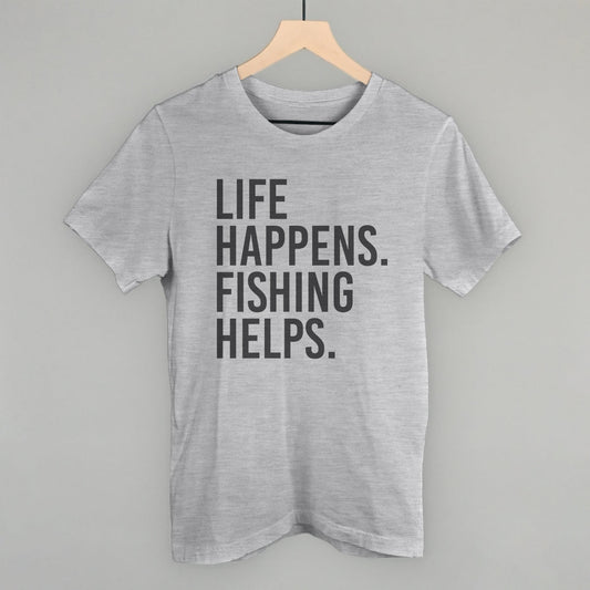 Life Happens Fishing Helps graphic tee in Athletic Heather