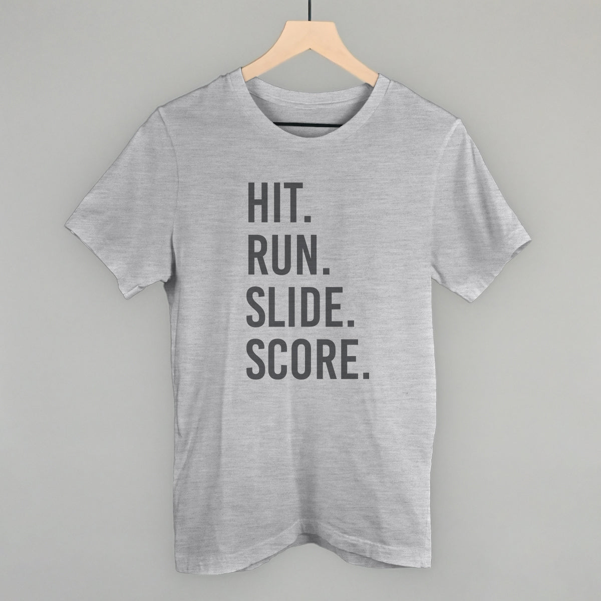Hit Run Slide Score Baseball graphic tee in Athletic Heather