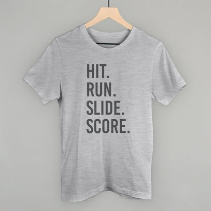 Hit Run Slide Score Baseball graphic tee in Athletic Heather