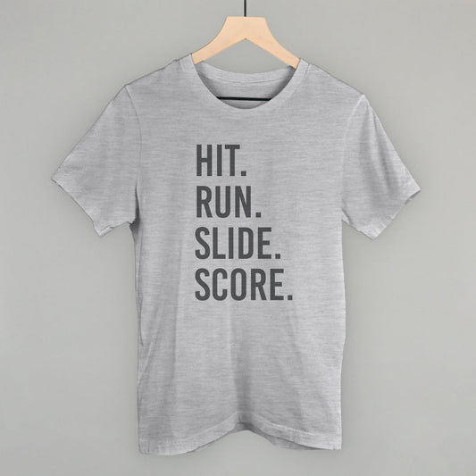 Hit Run Slide Score Baseball graphic tee in Athletic Heather
