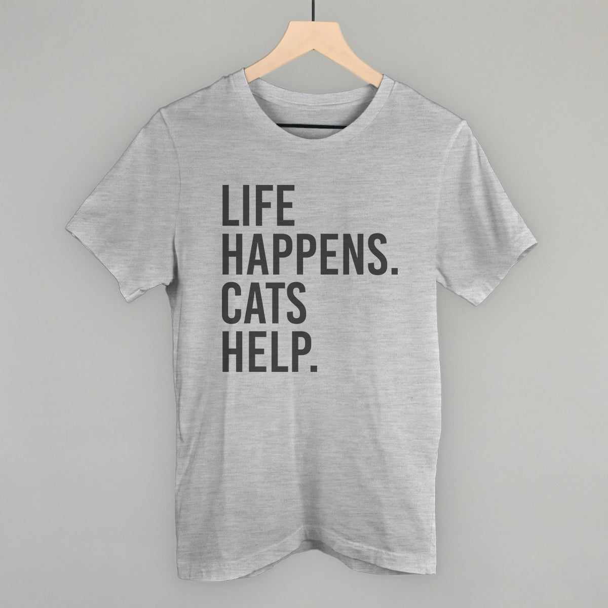 Life Happens Cats Help Cat Lover graphic tee in Athletic Heather