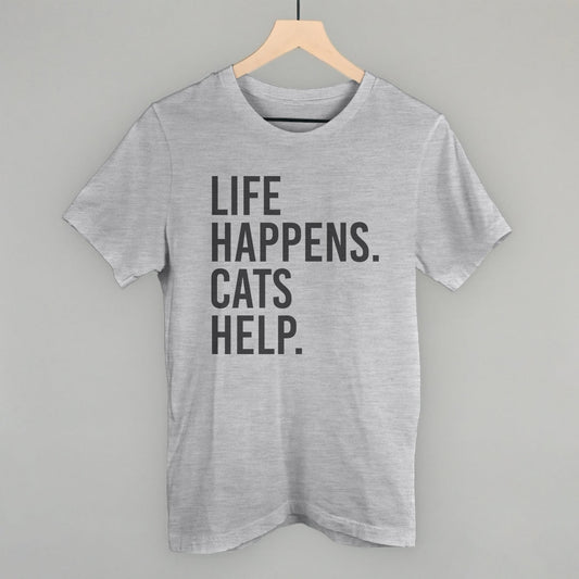 Life Happens Cats Help Cat Lover graphic tee in Athletic Heather