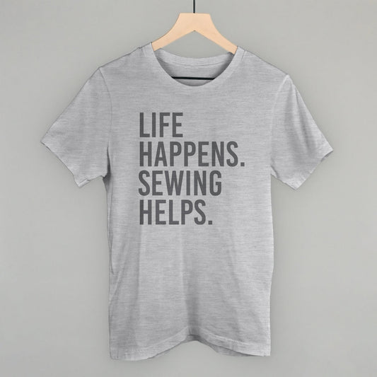 Life Happens Sewing Helps graphic tee in Athletic Heather