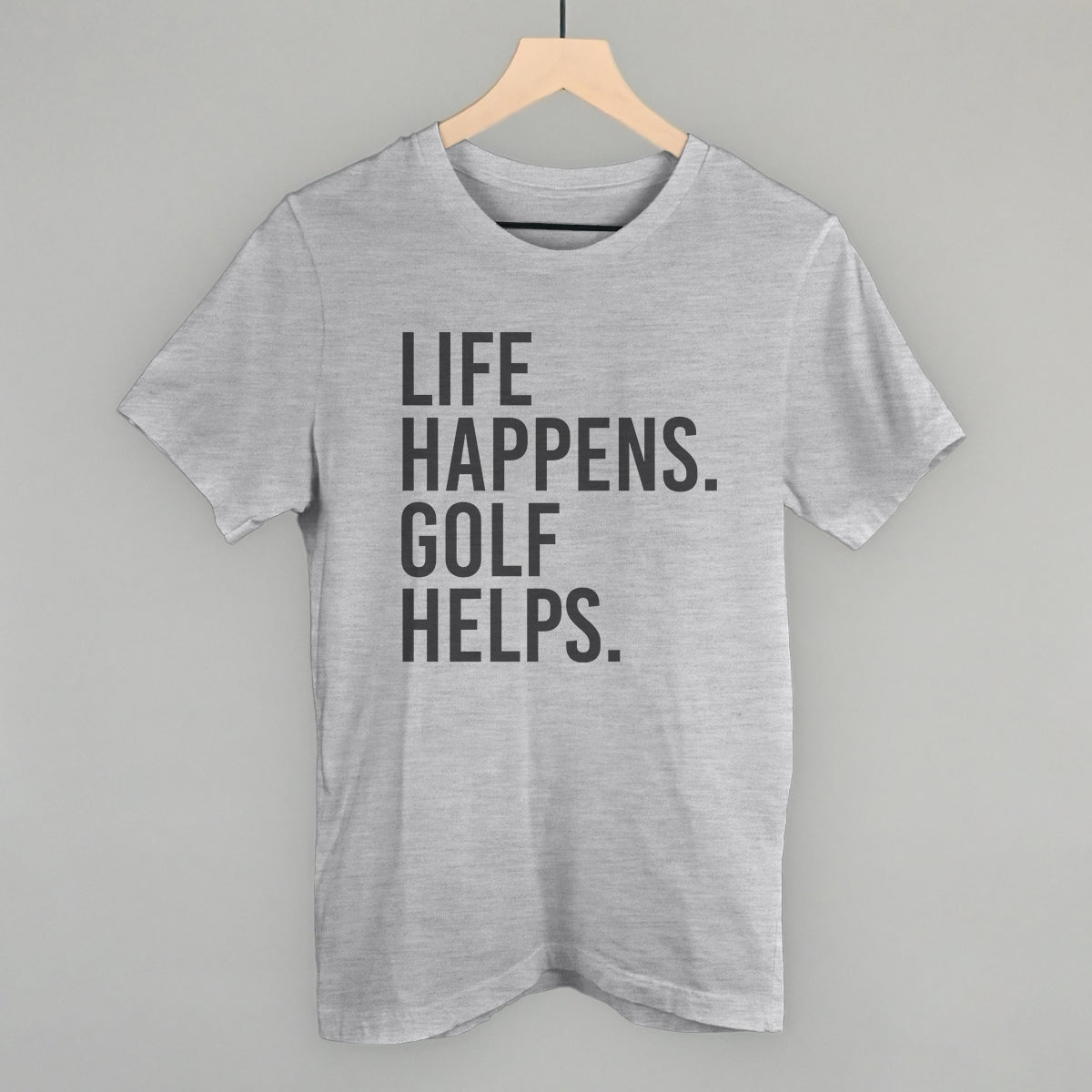 Life Happens Golf Helps graphic tee in Athletic Heather