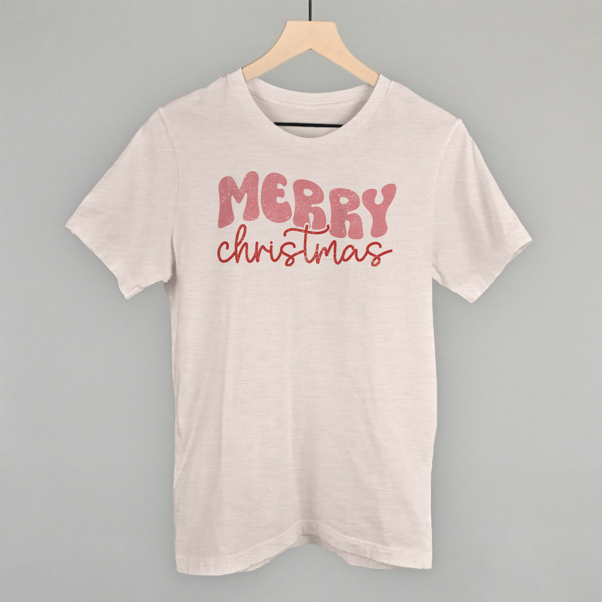 Merry Christmas (Groovy Script) Funny T-Shirt in Heather Cement – Ivy + Cloth