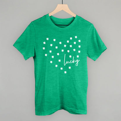 Lucky (Heart Shamrocks) Funny T-Shirt in Heather Kelly – Ivy + Cloth
