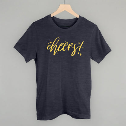 Cheers Gold Script + Sparkles Funny T-Shirt in Heather Navy – Ivy + Cloth