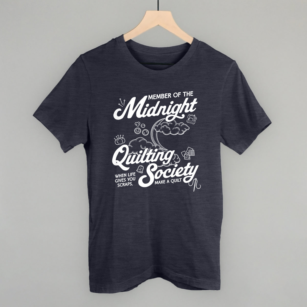 Midnight Quilting Society graphic tee in Heather Navy